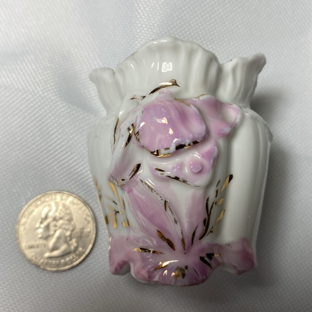 Antique Victorian Porcelain Bud Vase Baby Pink and White with Gold Accents